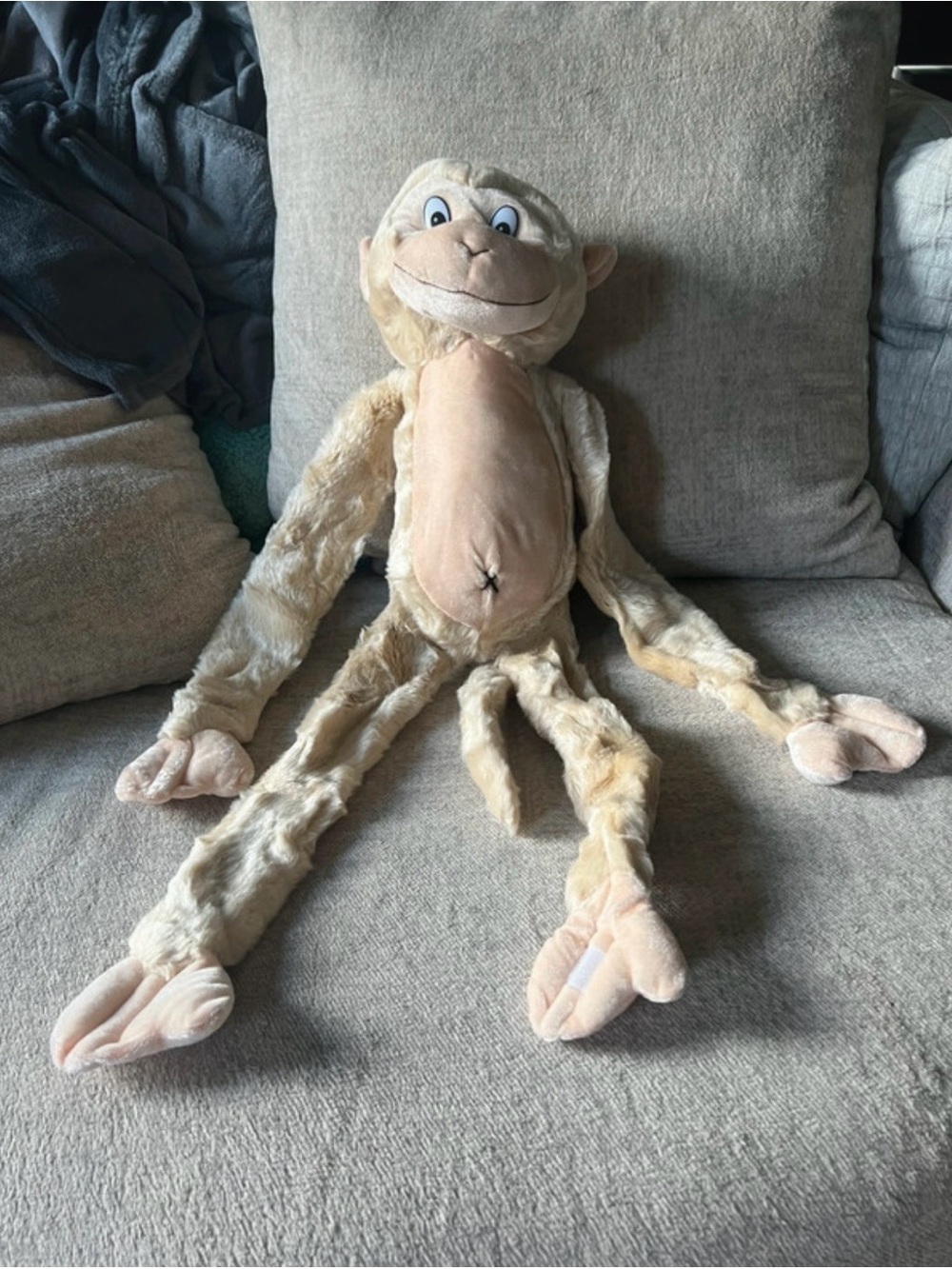 Vintage Style Beige Hanging Monkey Soft Toy - Peek-A-Boo Toys